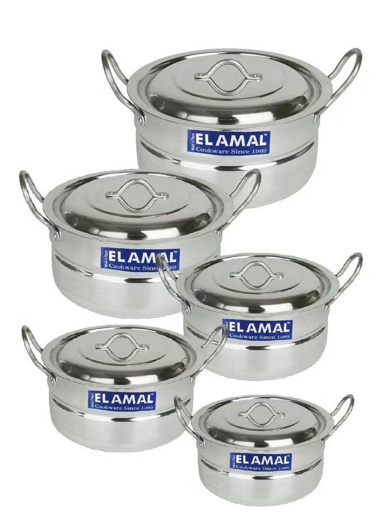 ELAMAL Shiny Aluminum Cookware Set - 5-Piece Cookware and Kitchen Set in Different Sizes (16/18/20/22/24 cm) - Heat-Resistant Handles - High-Quality Egyptian Made - Image 3